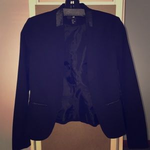 H&M Black Blazer with faux leather detail